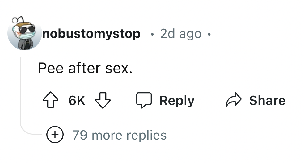 ink - nobustomystop 2d ago Pee after sex. 6K 79 more replies